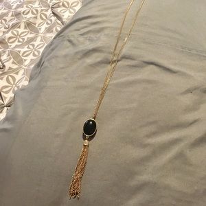 Forever 21Gold/Black Stone Tassel Pendant Necklace